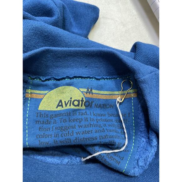 Aviator Nation 'Smiley 2' Blue Cropped Crew Relaxed Sweatshirt Size M - Picture 4 of 5